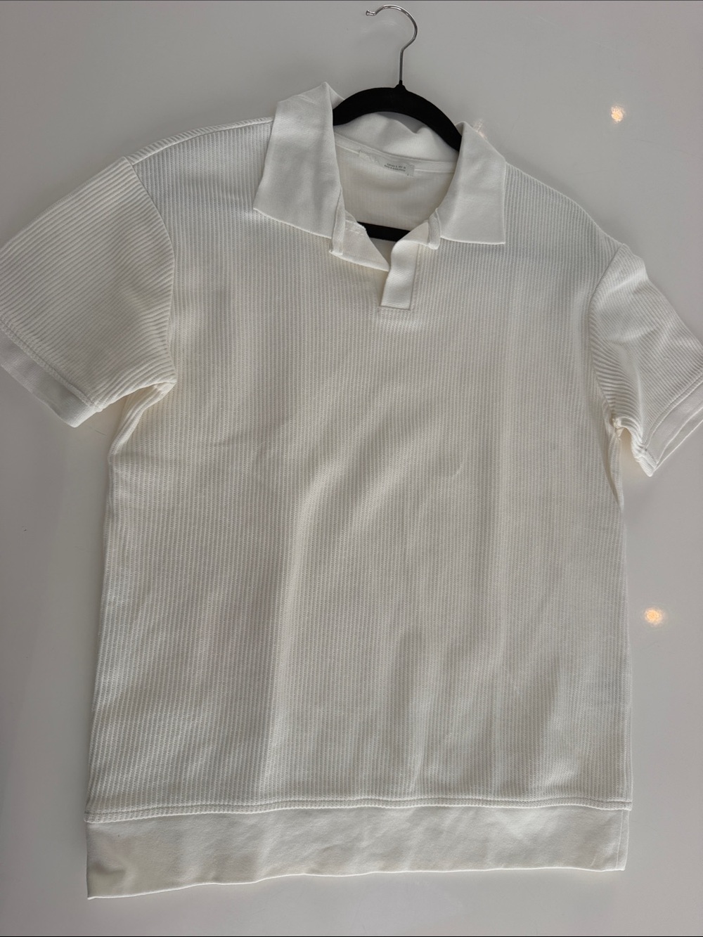 Men's White Ribbed Polo Shirt